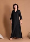 Black Long Linen Dress With Sleeves