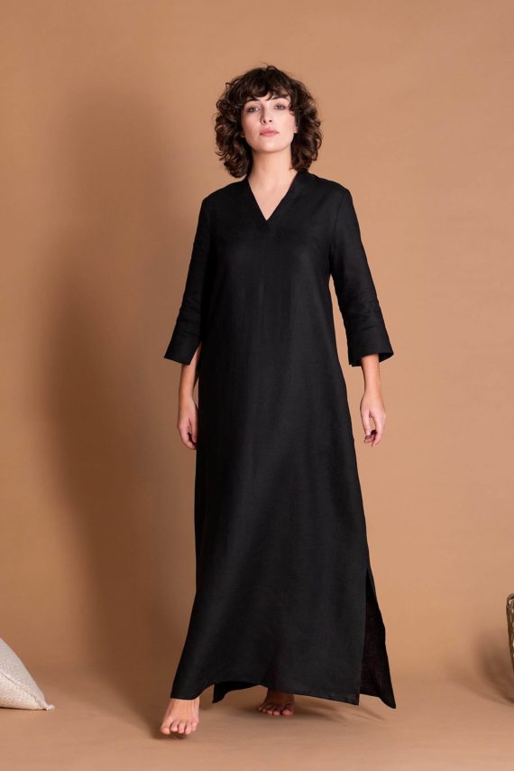 D041_Black_Flax_Galabeya_With_Sleeves