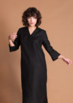 Black Flax Long Dress With Sleeves And Deep Side Pockets