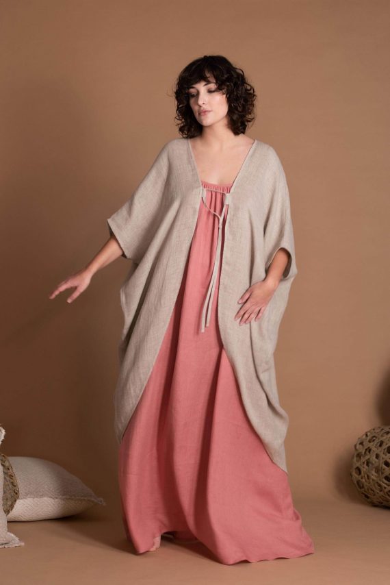 Loose Fit Linen Jacket With Wide Sleeves