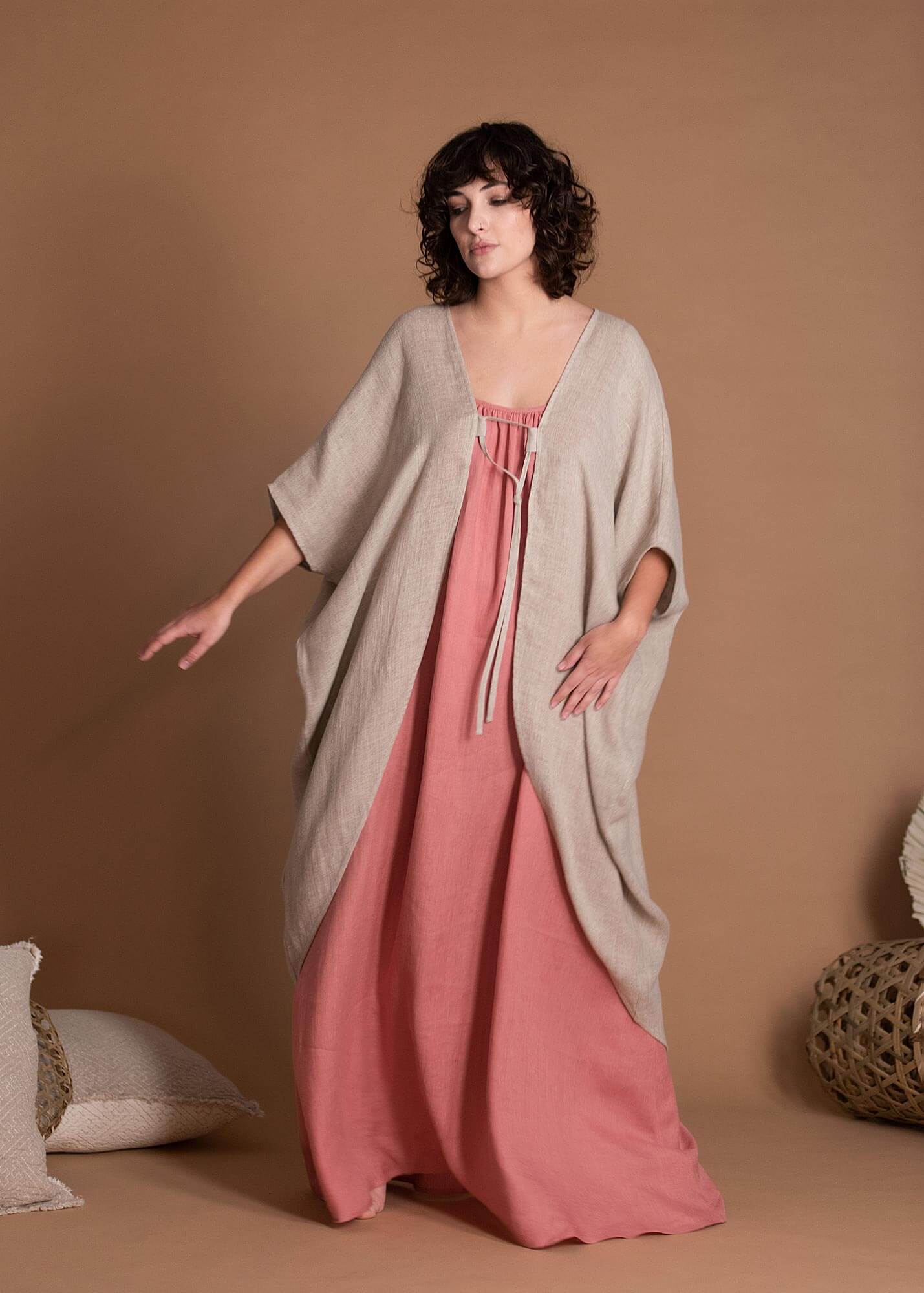 Loose Fit Linen Jacket With Wide Sleeves