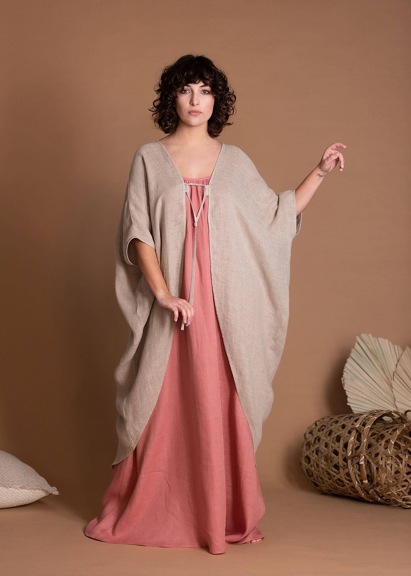 Oversize Linen Cover Up With Wide Sleeves