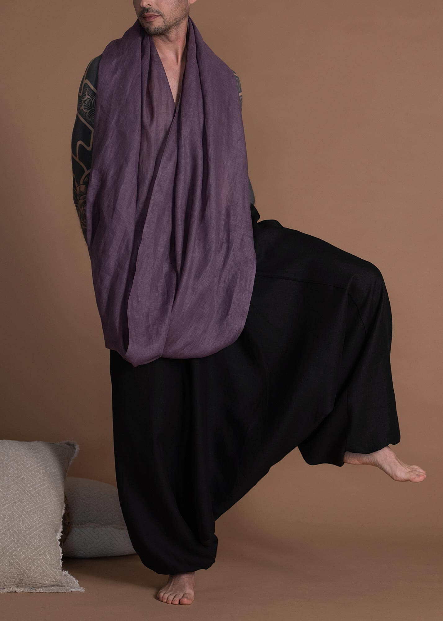 Black Unisex Lightweight Linen Aladdin Pants With Deep Pockets