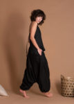 Unisex Lightweight Black Baggy Linen Aladdin Pants With Deep Side Pockets
