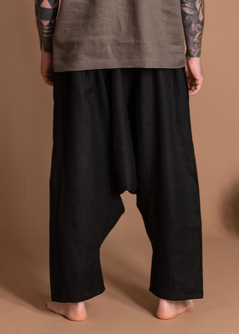 Relaxed-Fit Linen Harem Pants with Elastic Waistband