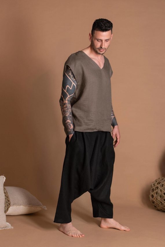 M011_Black_Wide_Leg_Linen_Harem_Pants_With_Deep_Pockets_For_Men_And_Women