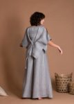 Loose Fitting Gray Palazzo Flax Pants With Pockets And Zipper