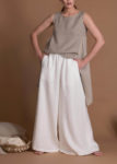 Loose-Fitting Women's White Linen Palazzo Pants With Pockets
