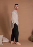 Elastic Waist Regular Fit Black Linen Pants For Men With Pockets