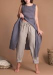 Wide Leg Everyday Tapered Linen Pants With Side Pockets And Wide Elastic Waistband