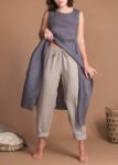 Wide Leg Everyday Tapered Linen Pants With Side Pockets And Wide Elastic Waistband