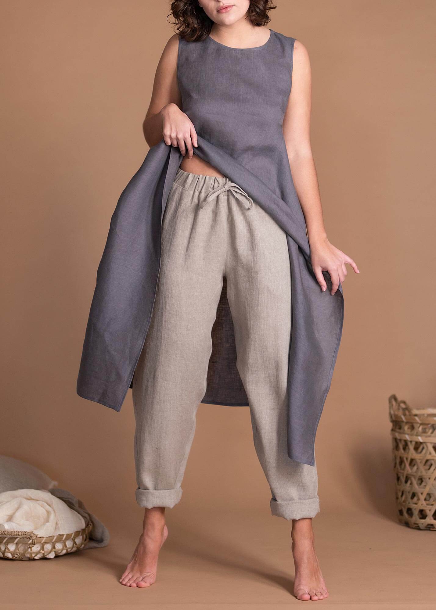 Tapered Linen Pants, Summer Linen Skirts and Pants