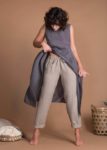 Wide Leg Everyday Tapered Natural Flax Pants With Side Pockets And Wide Elastic Waistband