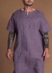 Unisex Oversize Loose Linen Kaftan Dress With Short Sleeves And Pockets