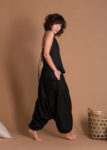 Black Sleeveless Open Back Short Flax Top