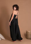 Black Sleeveless Short Open Back Linen Top