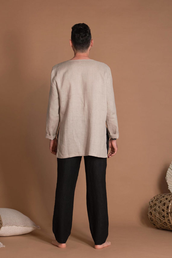 Men's Long Sleeves Linen Top With Side Slits