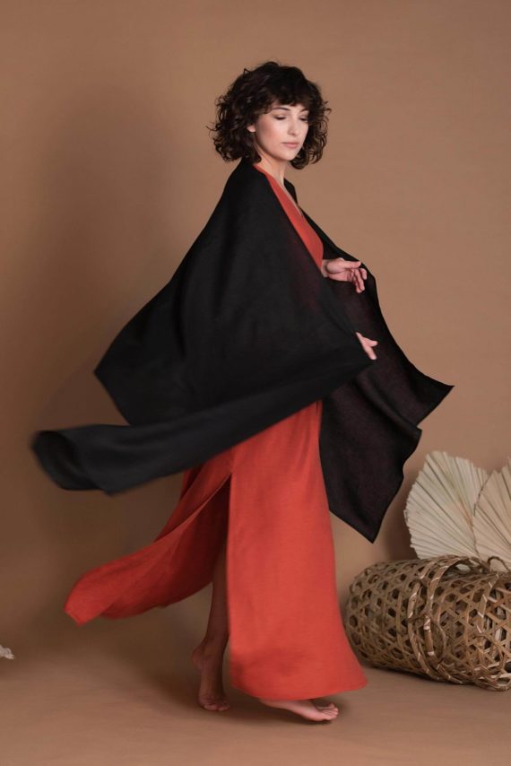 Unisex Black Linen Shawl for Layering and Sun Protection
