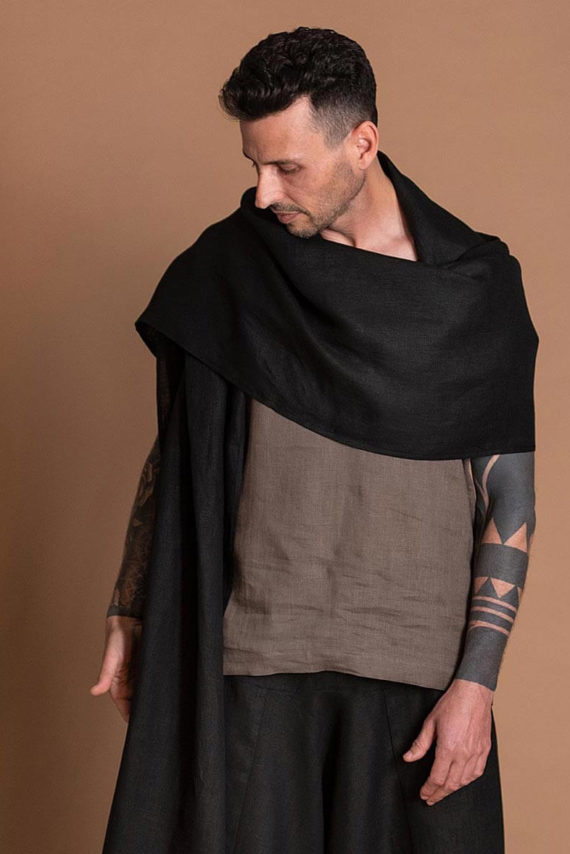 Men’s Black Shawl Made from Soft Natural Linen