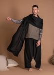 Men's Shawl Wrap in Black Linen - Lightweight & Breathable
