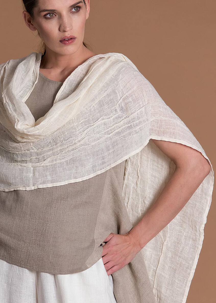 Ivory Long Flax Scarf From Softened Coarse Linen