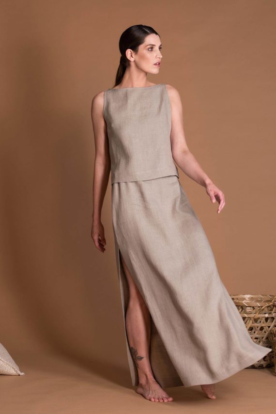 X005_Straight_Flax_Maxi_Skirt_With_Side_Slits