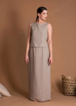 Wide Straight Flax Maxi Skirt With Side Slits Without Pockets
