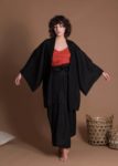 Unisex Long Black Wrap Linen Skirt With One Large Pocket