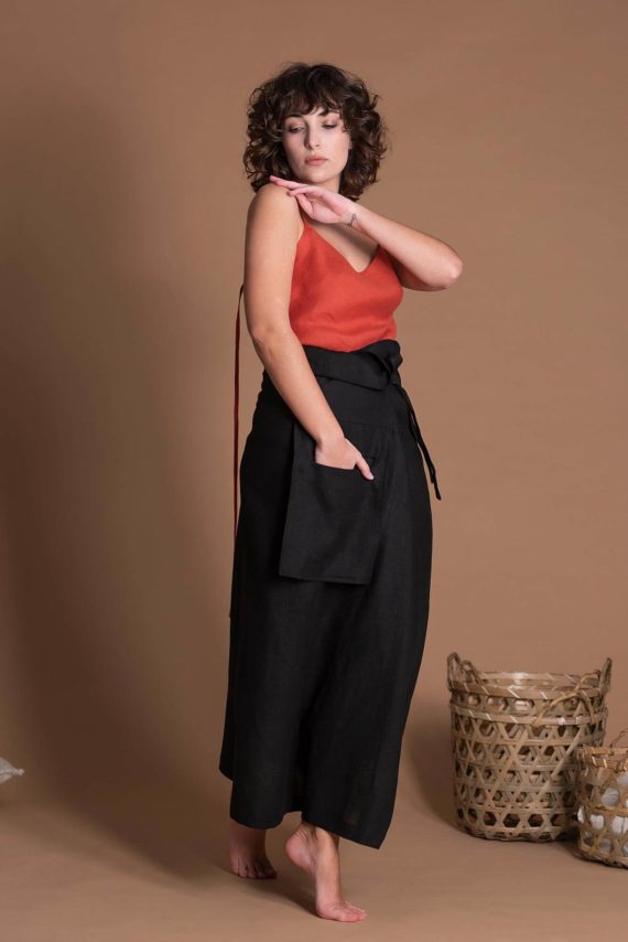 X006_W_Oversize_Black_Wrap_Linen_Skirt