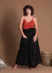 Unisex Long Black Wrap Flax Skirt With One Large Pocket