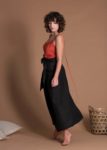 Unisex Black Long Wrap Flax Skirt With One Large Pocket