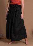 Unisex Black Long Wrap Linen Skirt With One Large Pocket