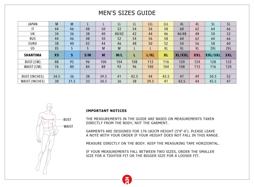 Men's sizes guide - Shantima