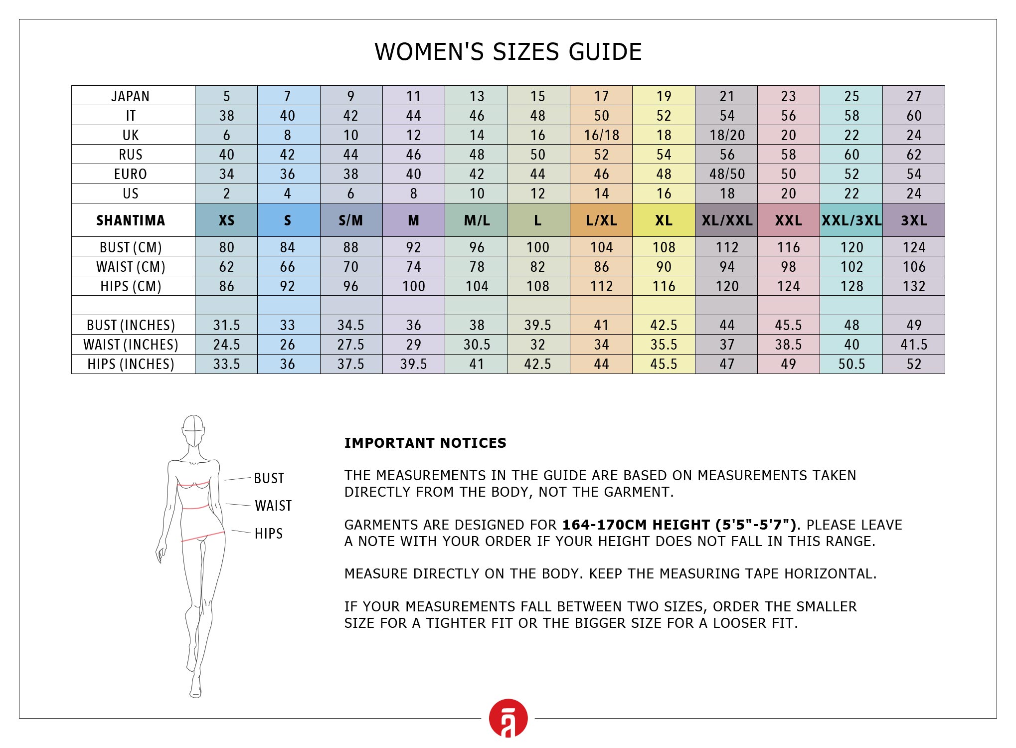 Size Chart Women - Shantima