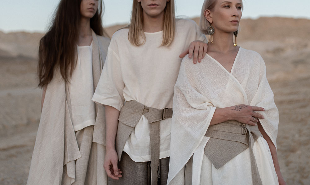 White and gray Linen Unisex Clothing