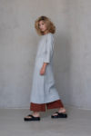 Light Blue linen dress with terracotta cropped linen pants