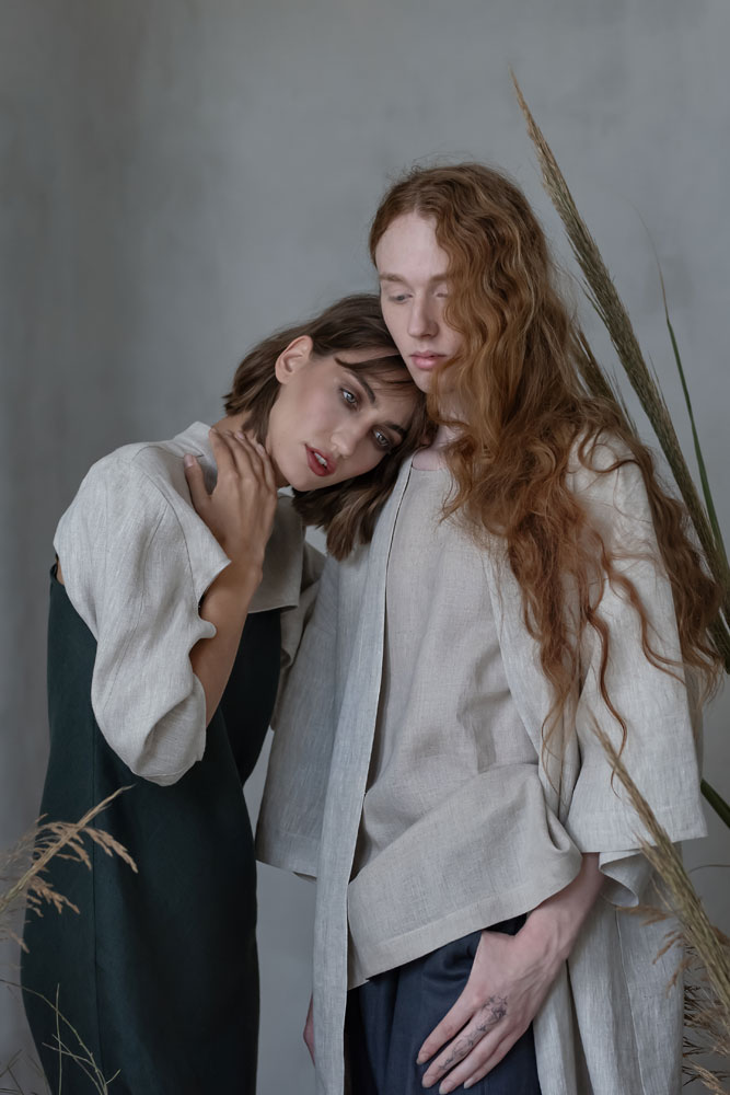 Natural flax outfits from Mistral Breath Linen Collection 2024, Sustainable Linen Clothes Online.